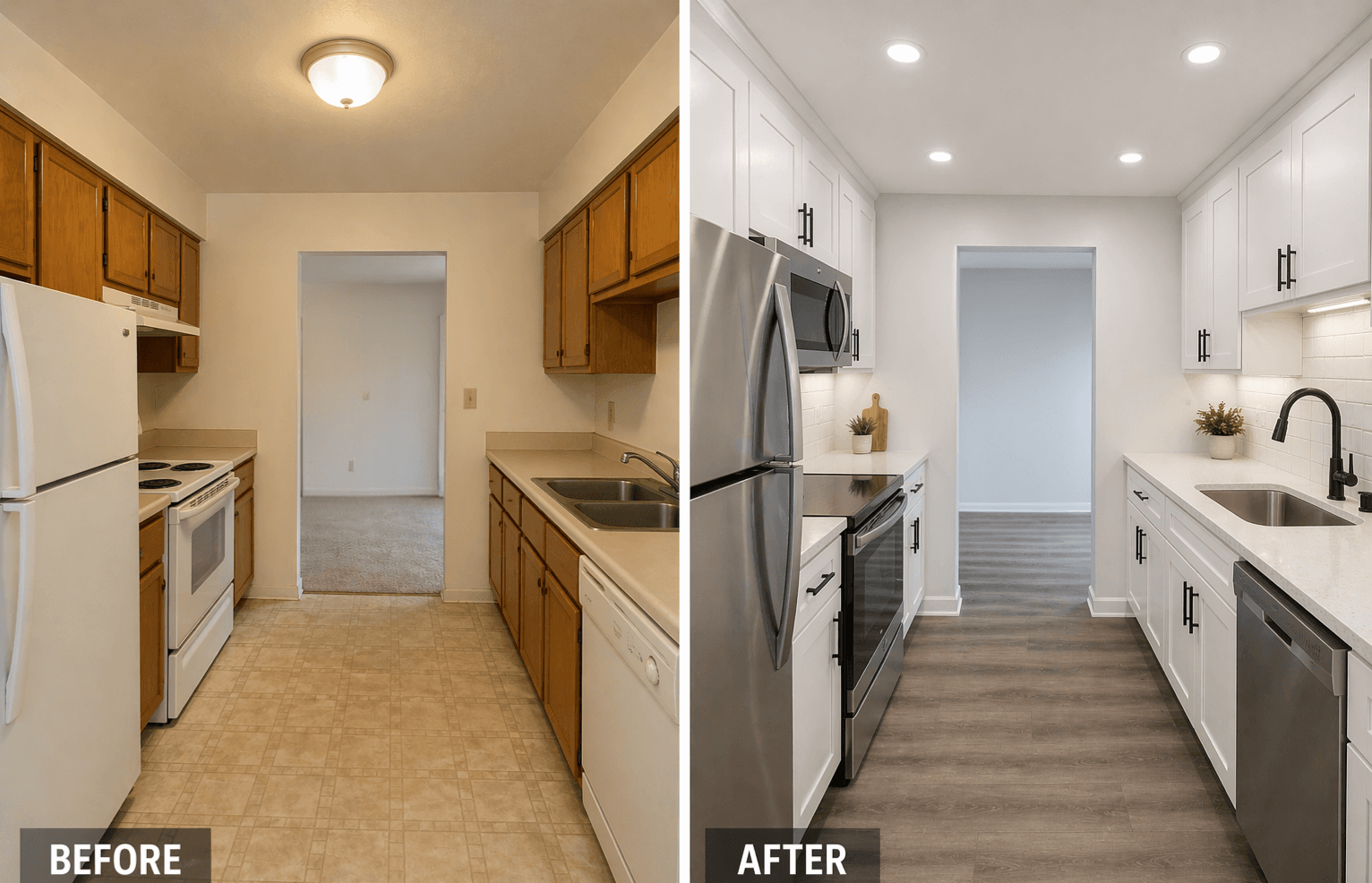 Kitchen Remodel - White Cabinets - Before and After